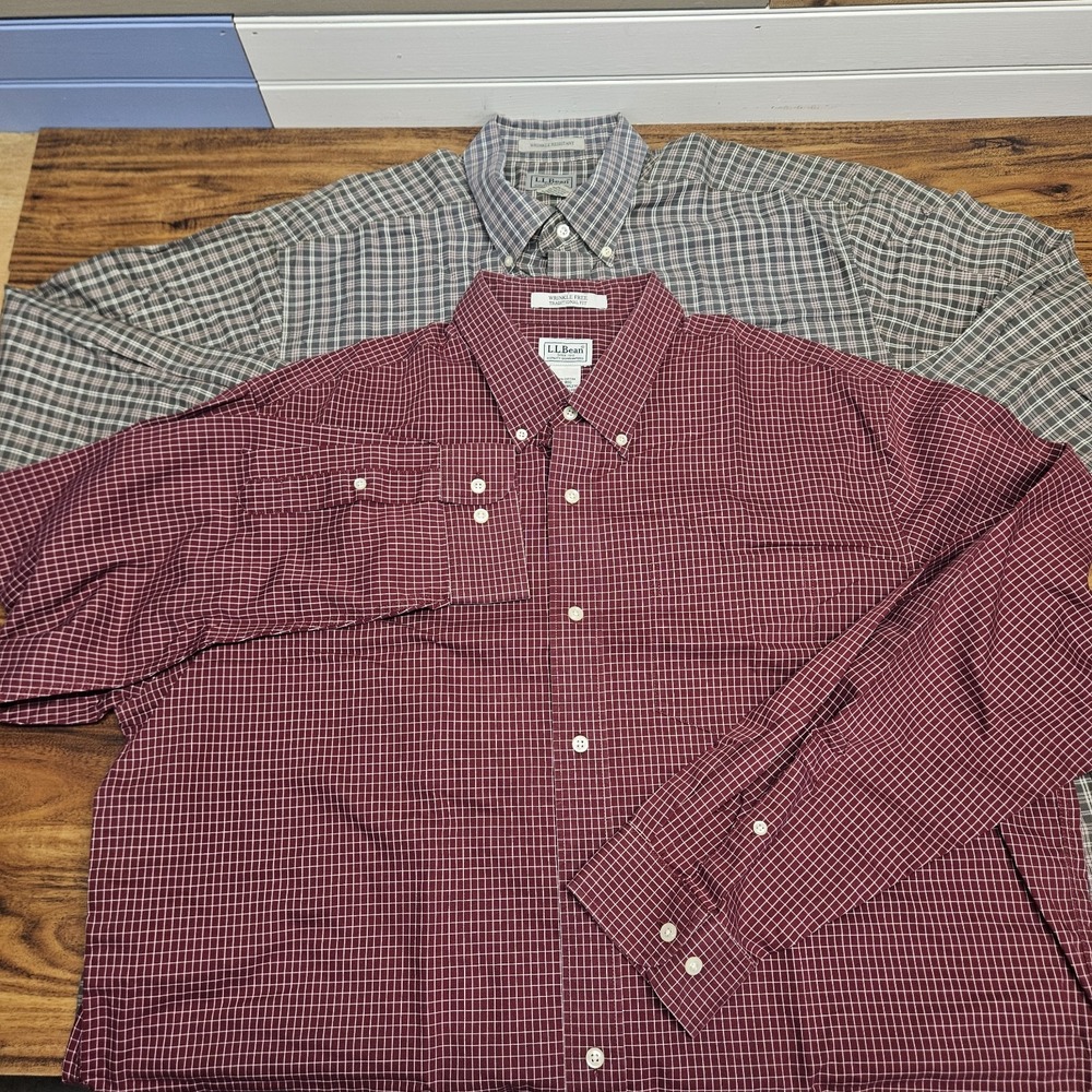 Lot of 2 L.L. Bean Men Plaid Button Down Shirts XL Wrinkle Resistant Cotton